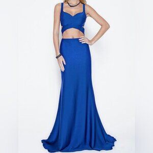 Royal Blue Sleeveless Cross Back Cutout Maxi Prom Dress